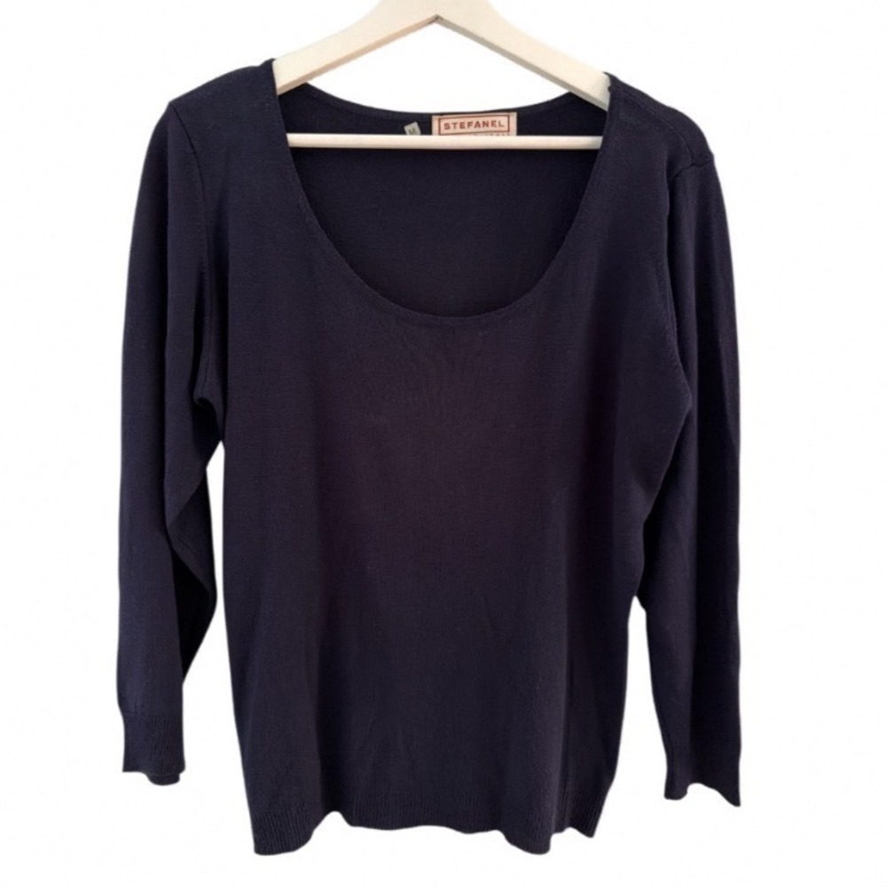 Stefanel Italy Womens Navy Blue 100% Viscose Scoop Neck Knit Sweater Size M 40